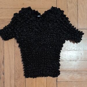 Black Textured Short Sleeve Top